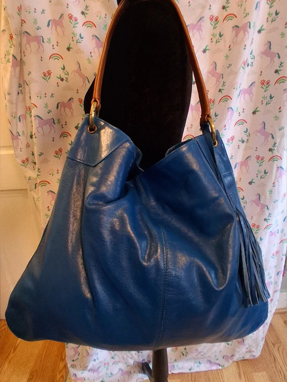 NWOT Vintage Latico Turquoise Full Grain Leather Everyday XL Hobo Tote Purse Bag